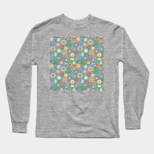 Bright color background of wildflowers doodles Long Sleeve T-Shirt